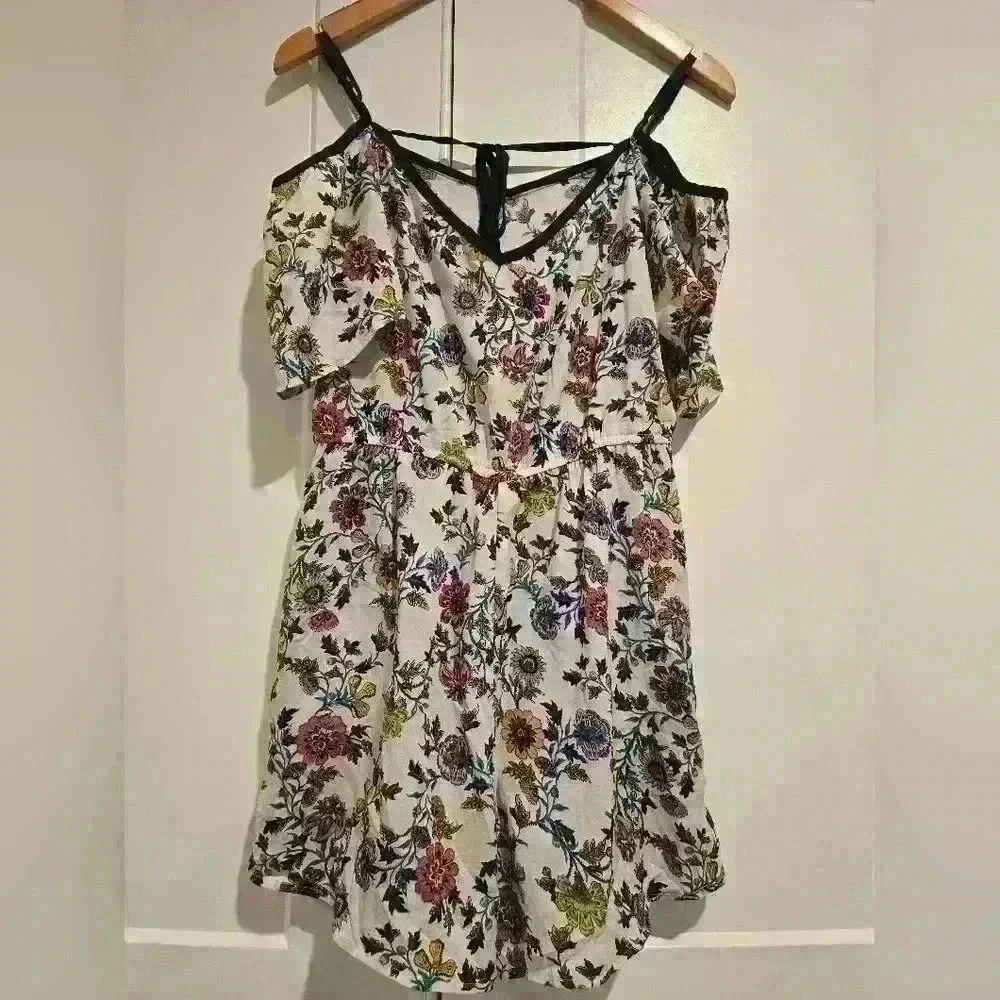 Blue Rain Floral Cold Shoulder Boho Lightweight Romper